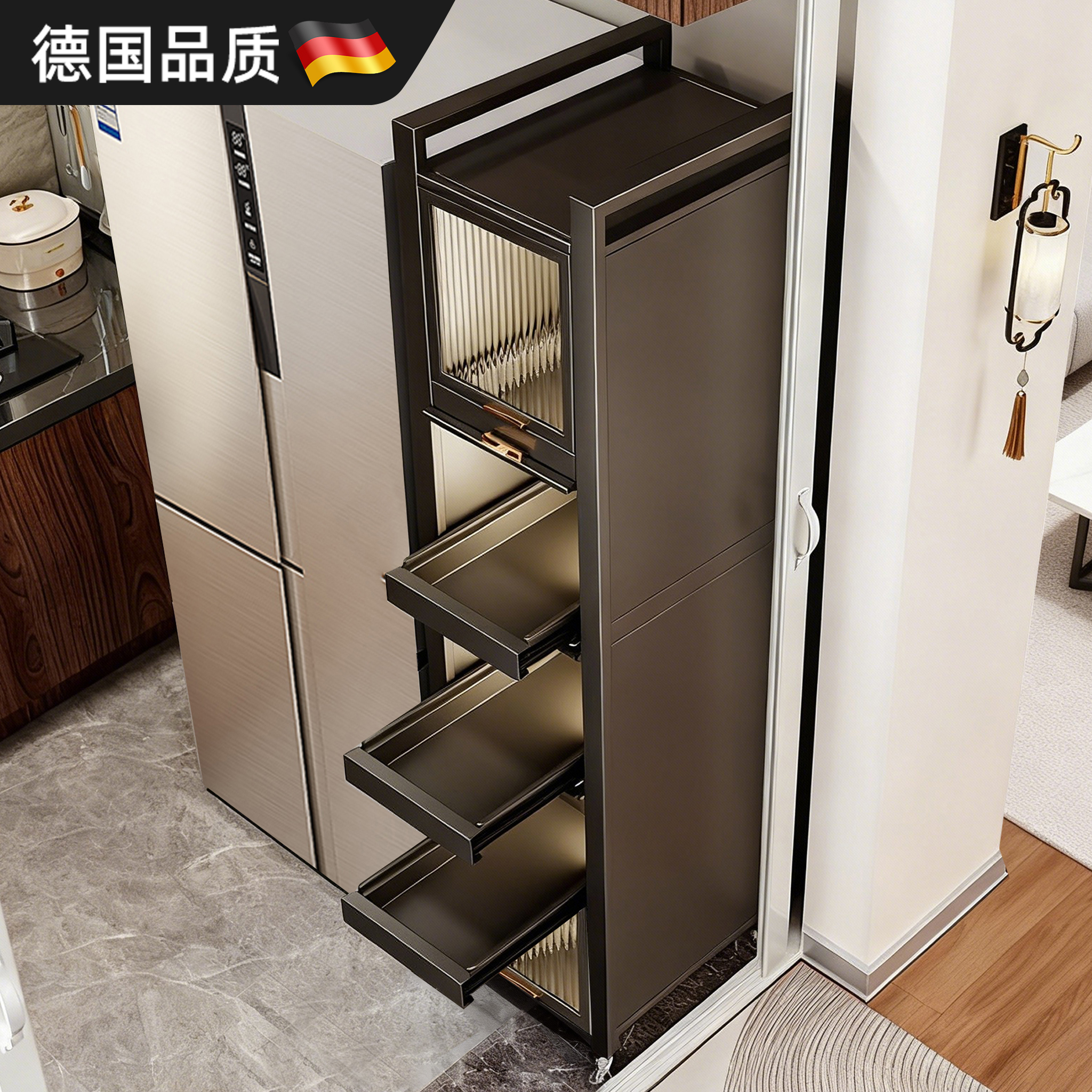 夹缝收纳柜缝隙窄边置物架厨房冰箱侧面多层抽拉柜超极窄缝储物柜