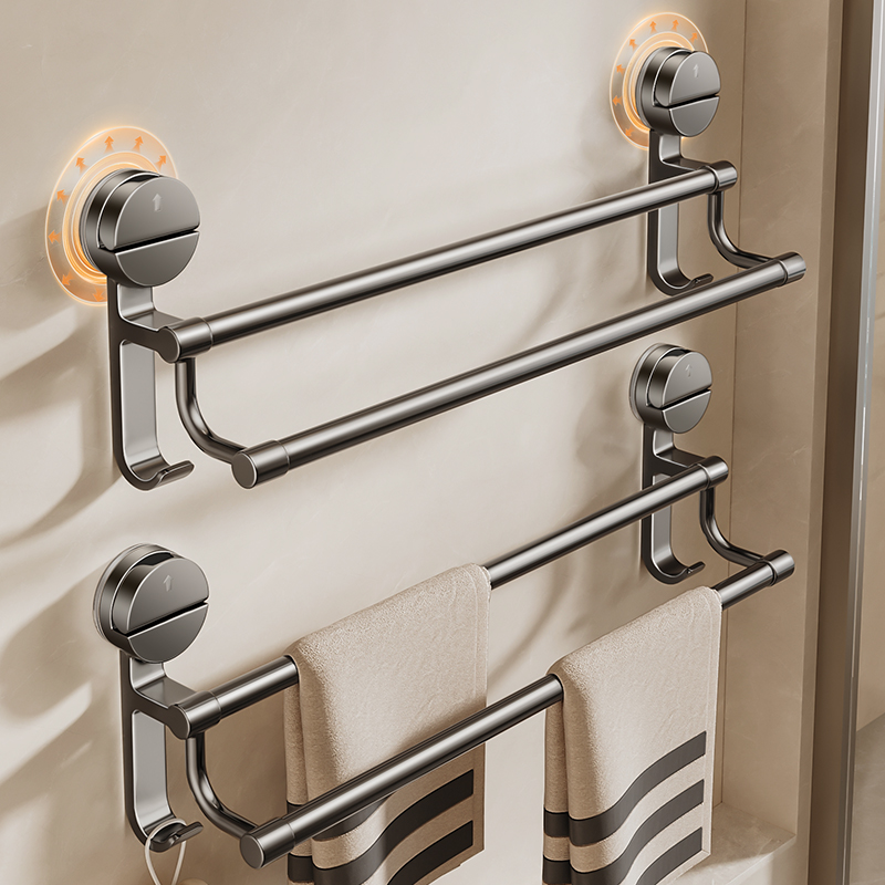 吸盘式毛巾架卫生间免打孔浴室置物架厕所洗手间壁挂浴巾收纳架子