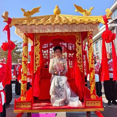 胡蝶花轿中式婚庆道具大花轿撵木雕龙柱描金八抬大轿迎亲轿子喜轿