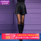 靴裤 菲梦伊黑色高腰皮裤 新款 松紧腰显瘦直筒宽松阔腿裤 女短款 秋季