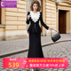 女春季 套装 荷叶边花朵黑色上衣鱼尾长裙 高级感轻熟时尚 菲梦伊法式