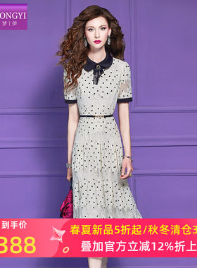 菲梦伊原创白色波点衬衫连衣裙女短袖夏季法式小清新减龄收腰裙子