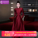 菲梦伊提花红色连衣裙女冬季 大摆裙结婚敬酒服 轻奢高端收腰中长款