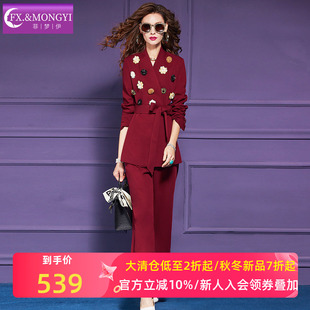 收腰西服外套休闲裤 菲梦伊立体花朵红色西装 商务正装 女秋季 子 套装