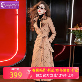 复古英伦风收腰中长款 款 大衣 领风衣外套女春季 菲梦伊原创波点西装