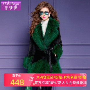菲梦伊皮毛一体外套女冬季 高端加厚大翻领收腰保暖贵夫人洋气上衣