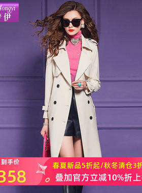 菲梦伊卡其色西装风衣外套女中长款秋季英伦风时尚休闲中长款大衣