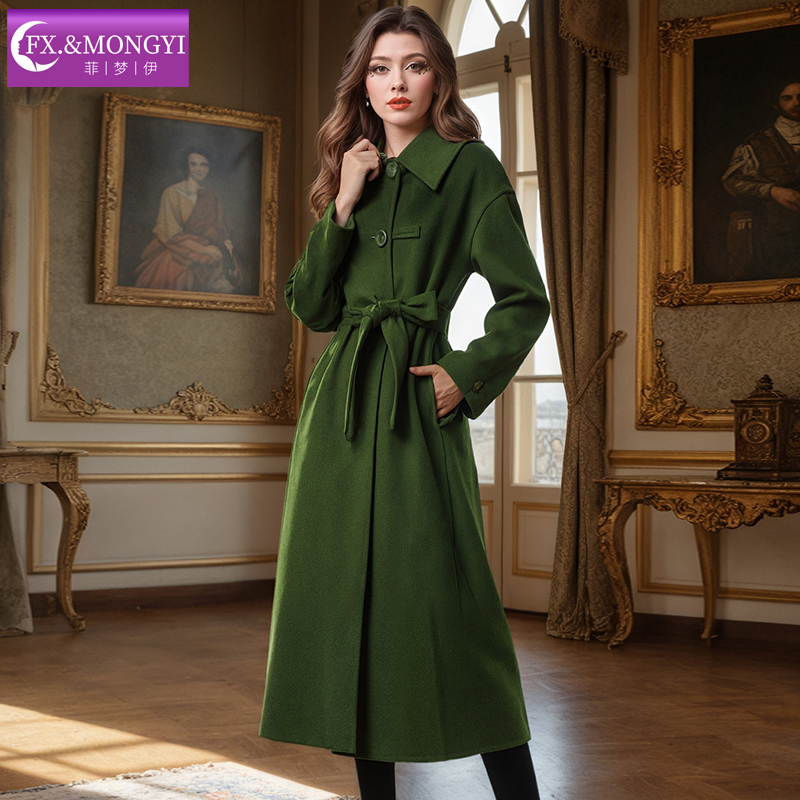 【直播专享】菲梦伊多色羊毛绒大衣女冬季盘扣系带中长款毛呢外套