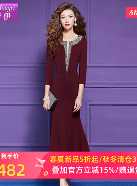 菲梦伊原创钉珠红色连衣裙女春季轻熟绝美高级感优雅气质礼服长裙
