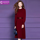 菲梦伊100绵羊毛多颜色针织连衣裙女冬季 圆领百搭显瘦打底毛衣裙