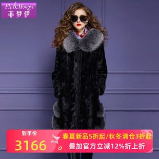加厚保暖狐狸毛领水貂毛大衣 高级时尚 菲梦伊黑色皮草外套女冬季 款