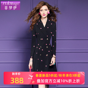 菲梦伊绣花黑色西装连衣裙女春季新款高贵洋气时尚设计感气质裙子