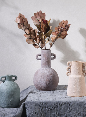 陶瓷花瓶复古侘寂风干花鲜花插花花器样板房ins家居饰品摆件装饰