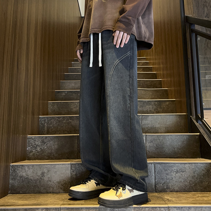 现货!秋冬季男女款拼接松紧腰牛仔长裤XZ503-1K822特P45控78,男装休闲裤,星座503-1