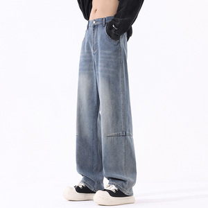 秋冬新款简单拼接直筒美式牛仔裤男女同款XZ503-K835P55控78图片