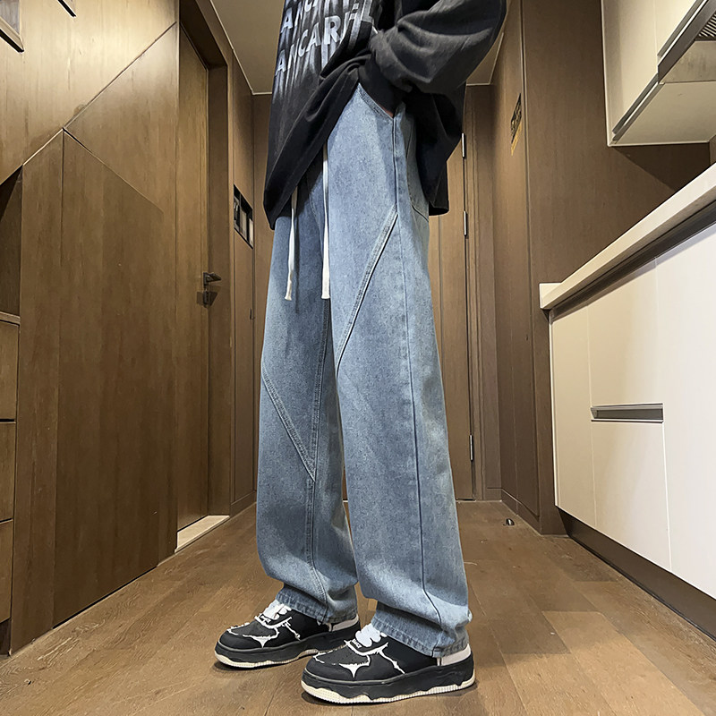 2025春秋季拼接纯色美式男女款直筒百搭牛仔裤XZ503-1K823P55控78,男装牛仔裤,星座503-1