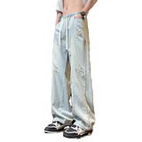 2025夏季冰丝破洞牛仔长裤男女款现货XZ503-1K827P55控78，男装休闲裤，星座503-1