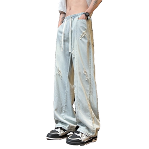 2025夏季冰丝破洞牛仔长裤男女款现货XZ503-1K827P55控78图片