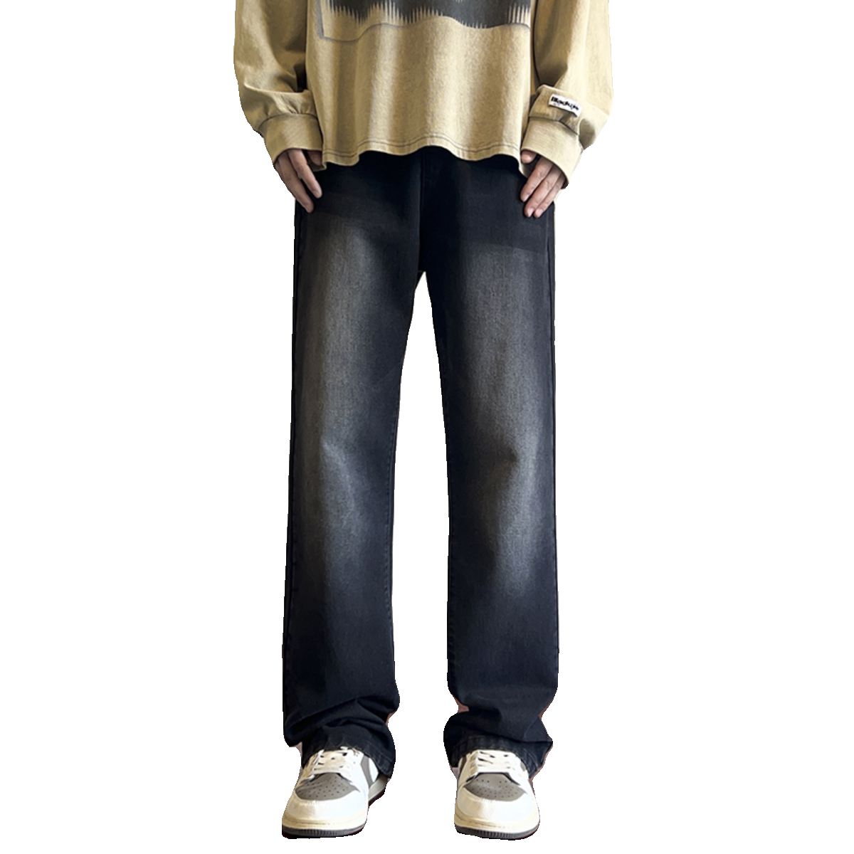 秋冬季直筒男女款水洗纯色微喇牛仔裤XZ503-1K820P50控78,男装牛仔裤,星座503-1
