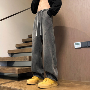 春秋季男女款拼接松紧腰复古牛仔长裤XZ503-1K822P55控78图片