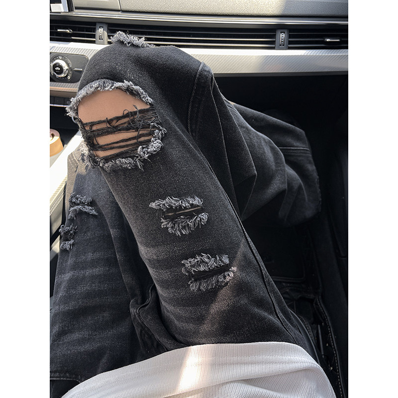 夏季新款纯色破洞弯刀高品质牛仔裤XZ503-K852P55控88,男装牛仔裤,星座503-1