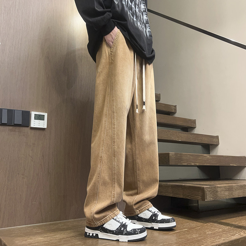 春秋季美式直筒宽松抽绳潮流百搭牛仔裤XZ503-1-K818P50-78,男装牛仔裤,星座503-1