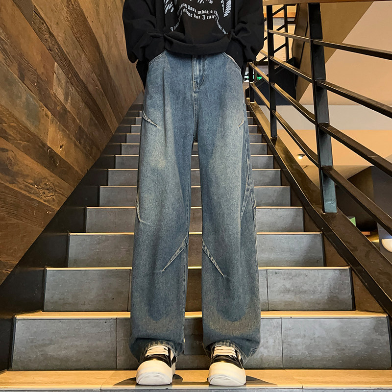 ！现货美式拼接直筒牛仔长裤XZ503-K825特P45（S-3XL两色）,男装休闲裤,星座503-1