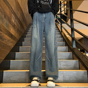 ！现货美式拼接直筒牛仔长裤XZ503-K825特P45（S-3XL两色）图片