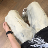 2025夏季拼接白色破洞弹力修身薄款牛仔裤XZ503-1K828-P55控78，男装牛仔裤，星座503-1