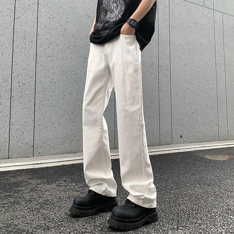 2025夏季拼接泥黄色破洞弹力修身薄款牛仔裤XZ503-1K828-P55控78,男装牛仔裤,星座503-1