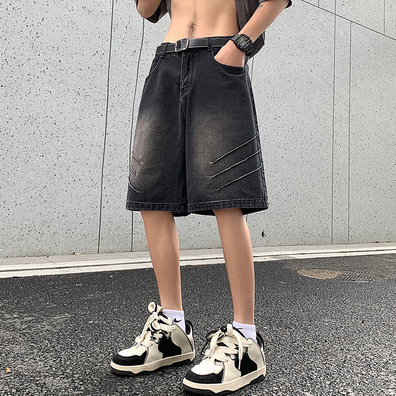 2025夏季宽松直筒无弹小众男女款五分牛仔裤XZ503-1DK519P45控68,男装牛仔裤,星座503-1