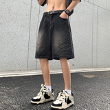 2025夏季宽松直筒无弹小众男女款五分牛仔裤XZ503-1DK519P45控68，男装牛仔裤，星座503-1