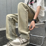 2025夏季拼接白色破洞弹力修身薄款牛仔裤XZ503-1K828-P55控78，男装牛仔裤，星座503-1