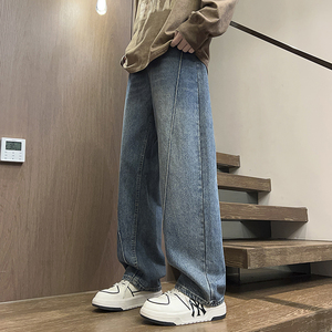 春秋季新款图美式男女款水洗复古牛仔长裤XZ503-1K808P55控78图片