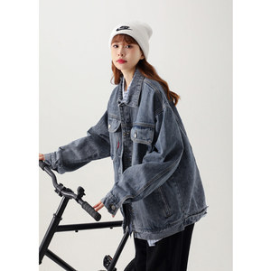 春季新款美式高品质纯色男女款大口袋牛仔夹克503-1JK07P95控128图片