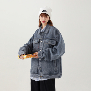 春季新款美式高品质纯色男女款大口袋牛仔夹克503-1JK07P95控128图片