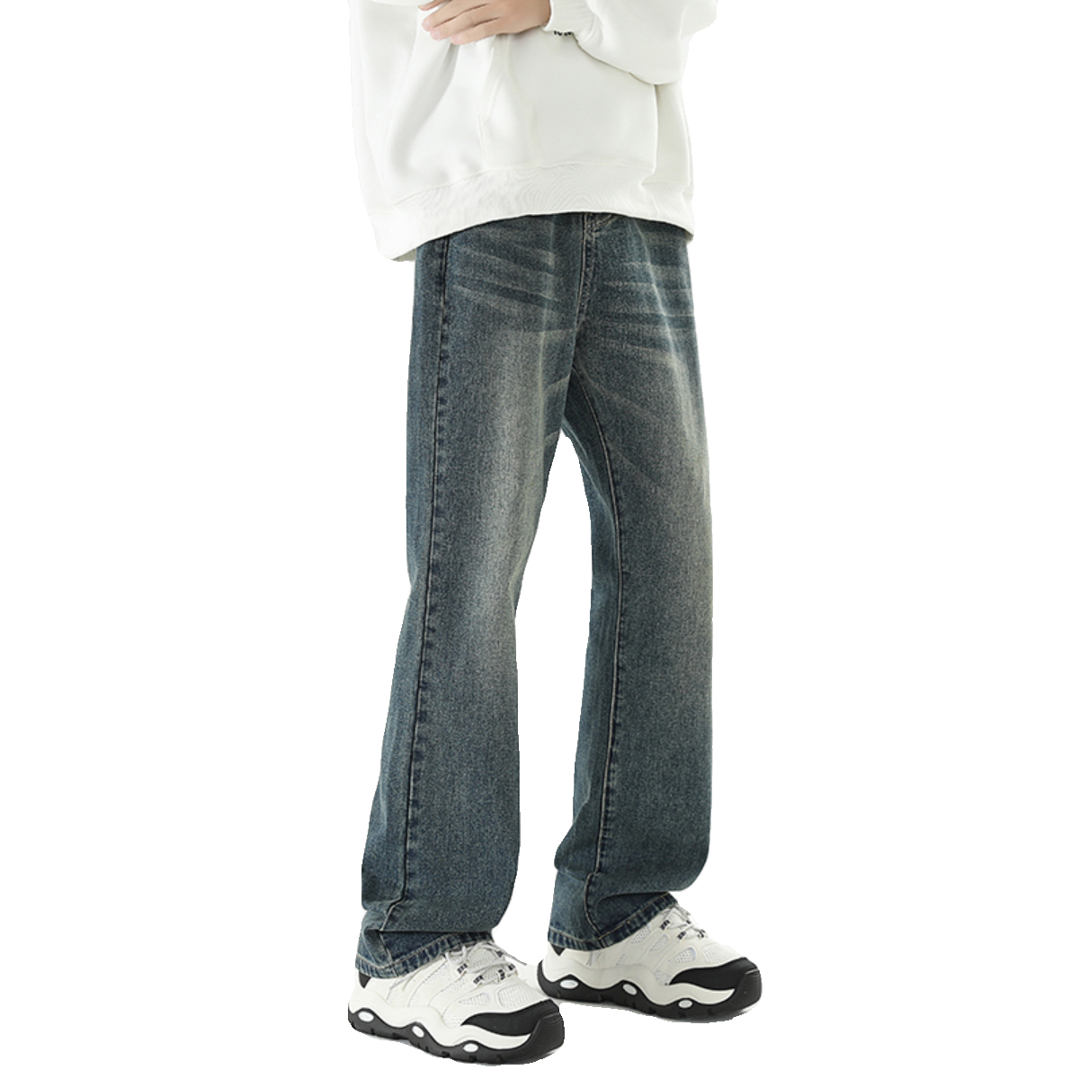 春秋季直筒男女款水洗纯色微喇牛仔裤XZ503-1K820P55控78,男装牛仔裤,星座503-1
