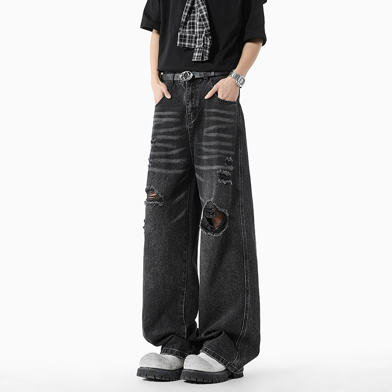 夏季新款纯色破洞弯刀高品质牛仔裤XZ503-K852P55控88,男装牛仔裤,星座503-1