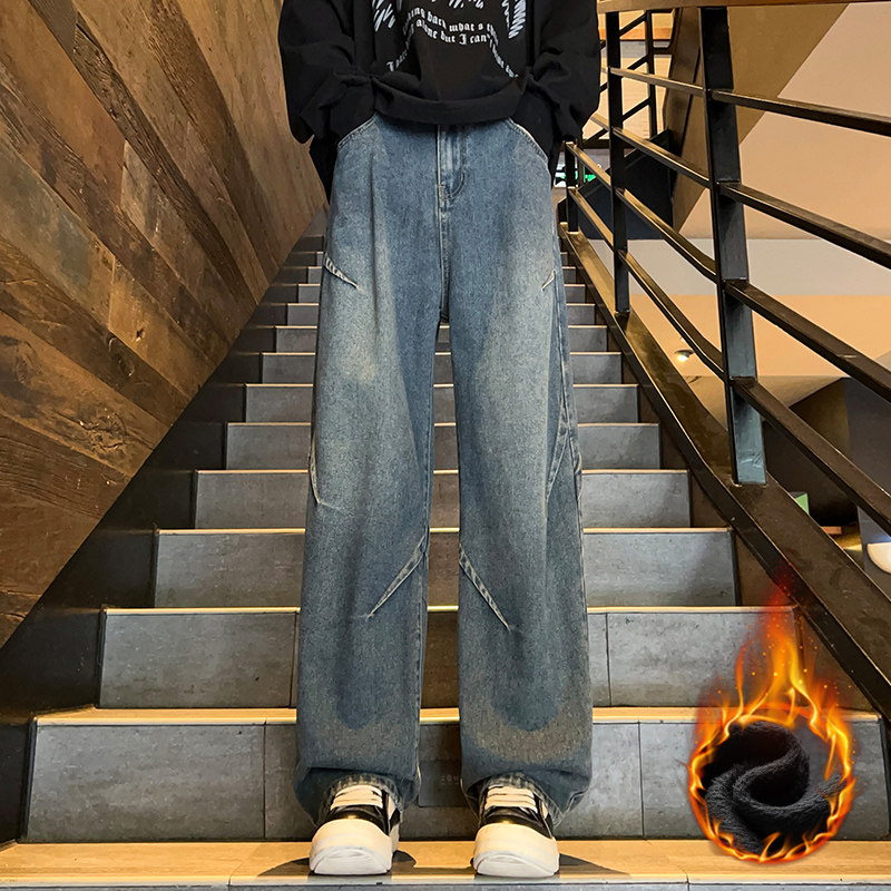 加绒现货 现货美式拼接直筒牛仔长裤XZ503-K825特P45-加绒55图片