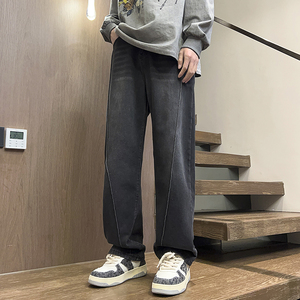 春秋季新款图美式男女款水洗复古牛仔长裤XZ503-1K808P55控78图片