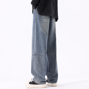 秋冬新款简单拼接直筒美式牛仔裤男女同款XZ503-K835P55控78图片