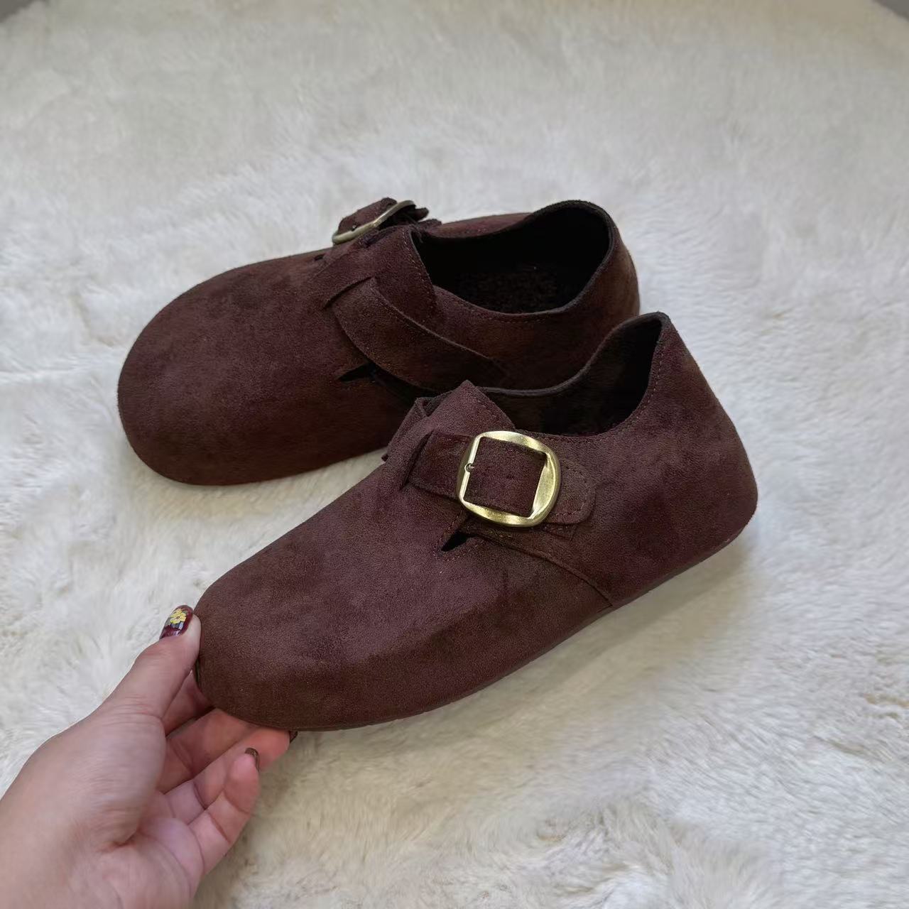 5CM增高包头磨砂牛皮勃肯拖鞋女2025新款百搭透气休闲包头半拖女