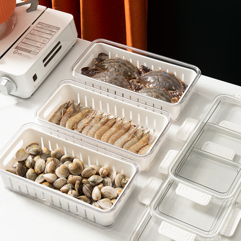 日本厨房冰箱鱼类海鲜收纳盒保鲜盒食品级长方形沥水鱼盒整理神器