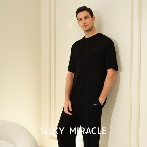 SILKY MIRACLE男士NUDE新款针织睡衣宽松短袖长裤桑蚕丝家居服