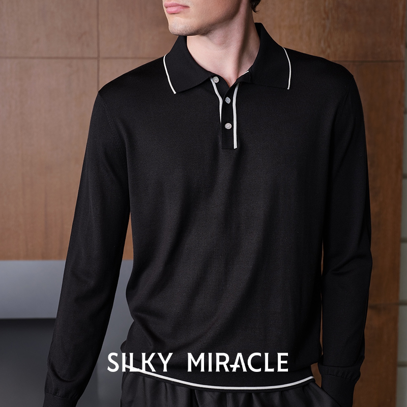 SILKY MIRACLE真丝针织Polo领新款Mr.S系列男士T恤居家可外穿宽松