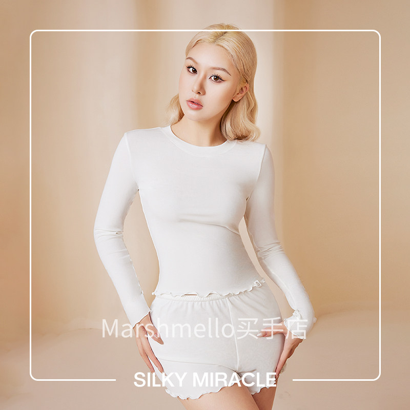 SILKY MIRACLE Nude真丝莫代尔针织睡衣女波浪边长袖家居服内衣
