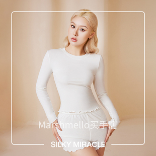 SILKY MIRACLE Nude真丝莫代尔针织睡衣女波浪边长袖家居服内衣