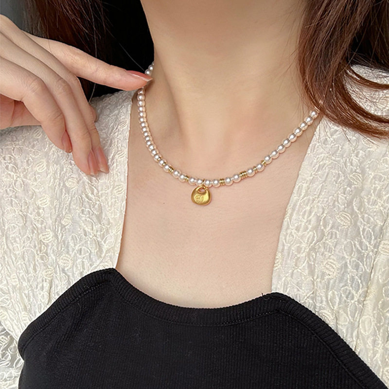 沙金福袋珍珠项链女不掉色夏天锁骨链百搭高级感小众轻奢颈链