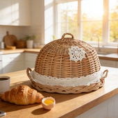 年轮柳编藤编手工编织 原木色zakka圆形食物面包罩盖茶点披萨托盘