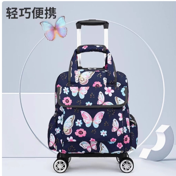 14寸万向轮拉杆包迷你登机箱防水巾帆布印花手提短途旅行包行李包